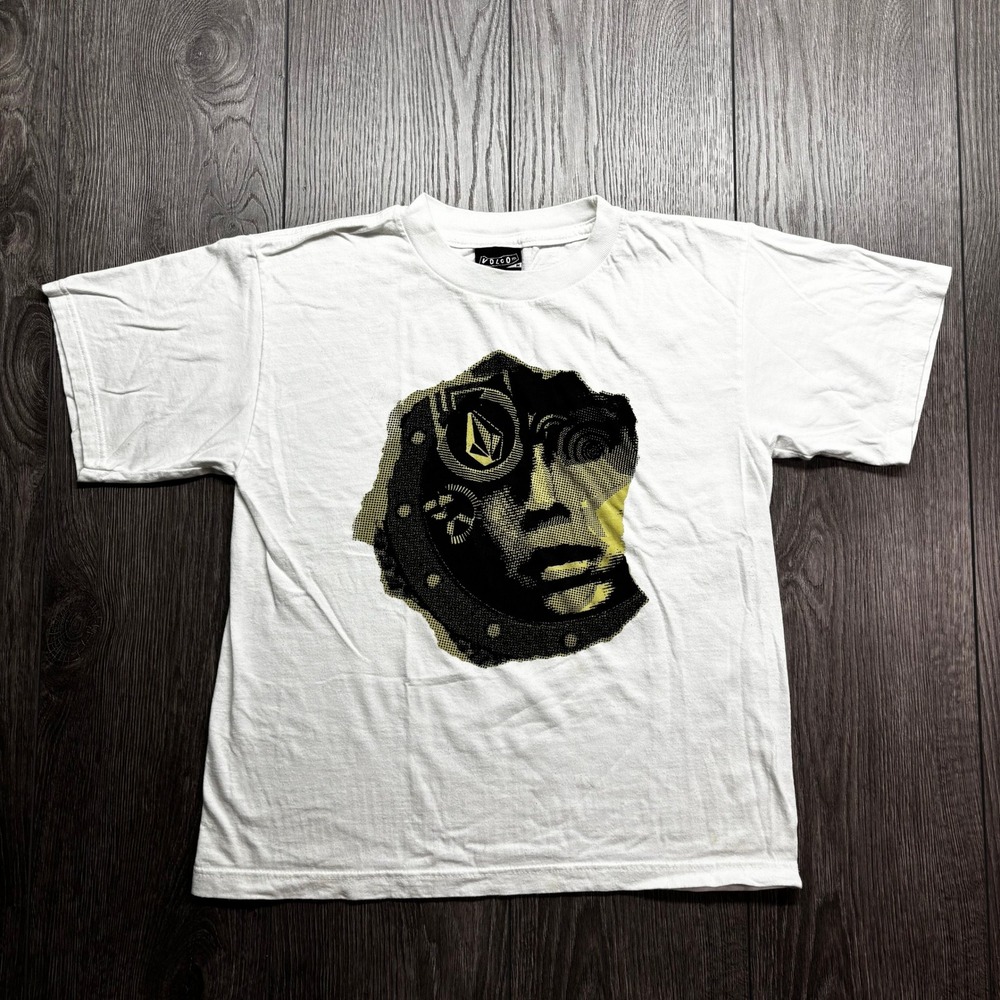 Volcom Y2K Baby Tee White Halftone Face Graphic Skate T-Shirt Womens Medium